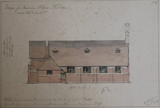 Chapel side view drawing (facing South)